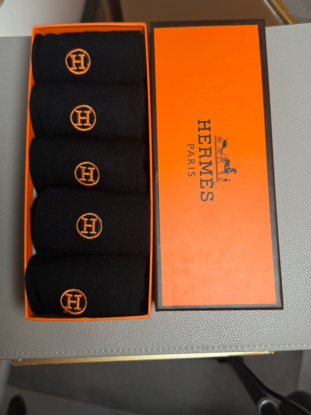 Aris Black Dress Socks with Orange Logo Embroidery - Pack